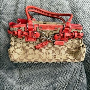 Coach Tan and Orange Signature Purse
